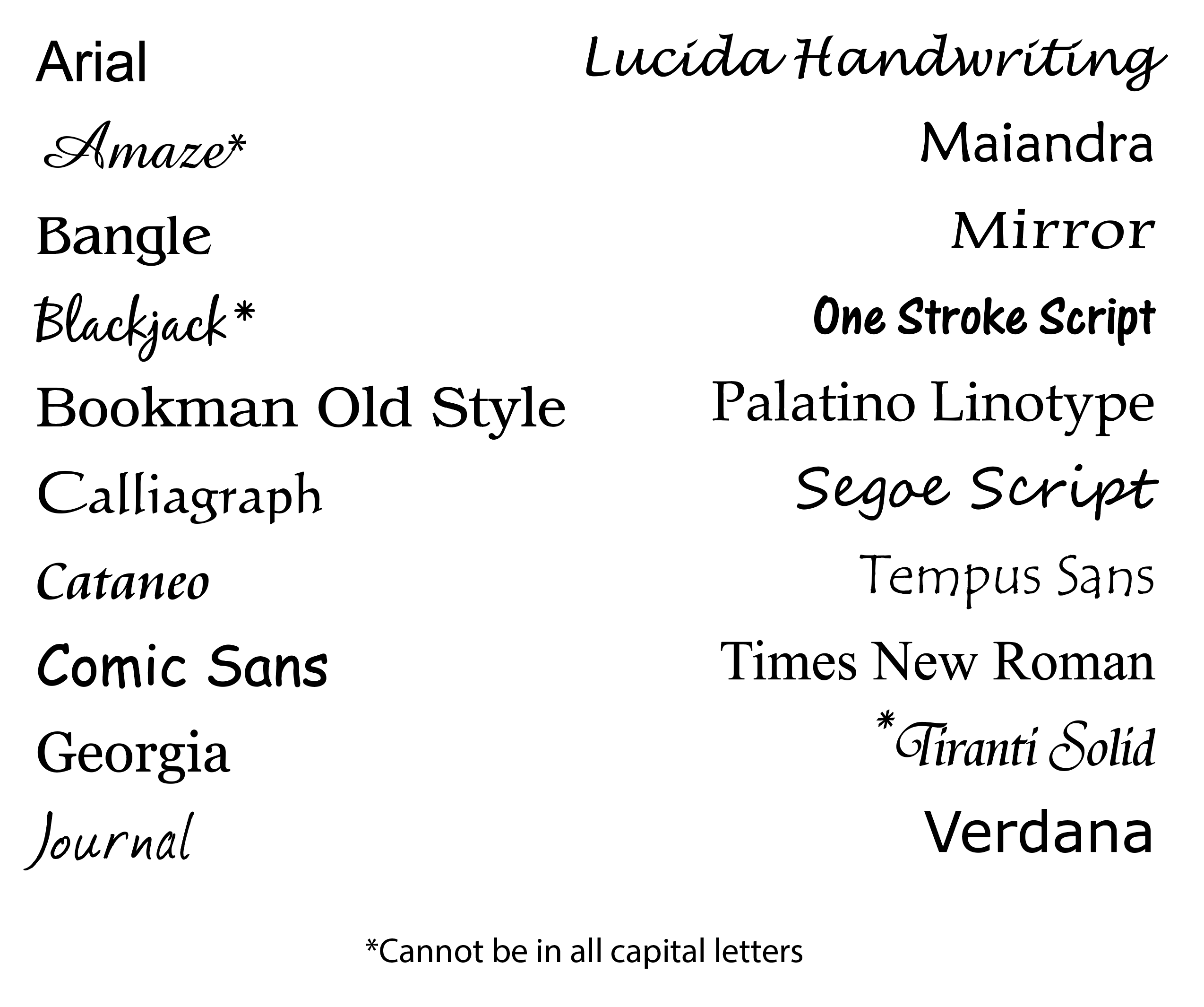 Engraving font choices
